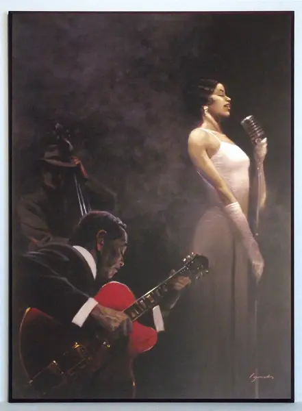 Obraz W klubie, wokalistka w białej sukience 51x71 cm