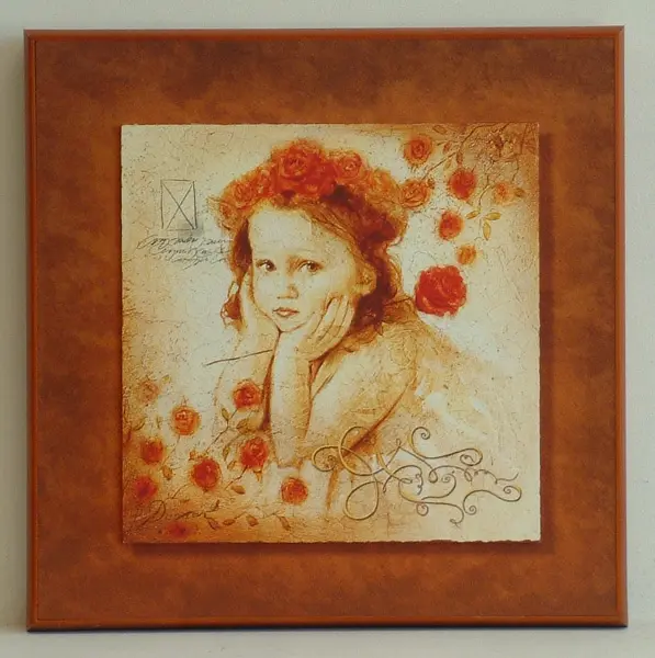 Obraz W kwiatach, dziewczynka z różą 31x31 cm