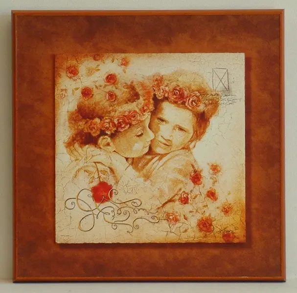Obraz W kwiatach, przytulające się dzieci 31x31 cm