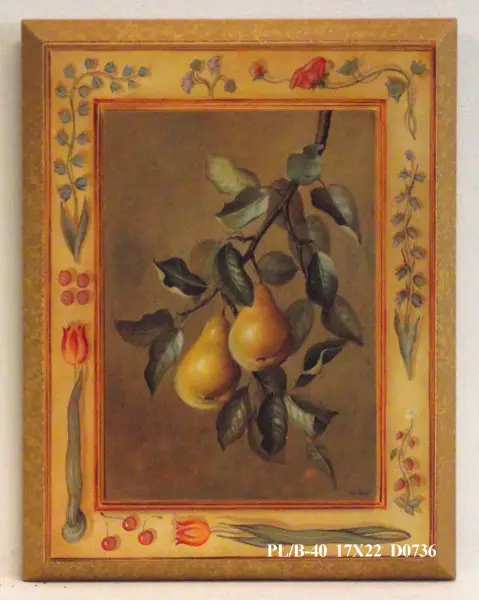 Obraz W kwiatowej ramce, Gruszki na płycie z pogrubieniem 17x22 cm