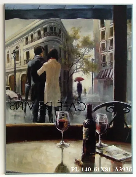 Obraz Widok na okno kawiarni, para przed lokalem 61x81 cm