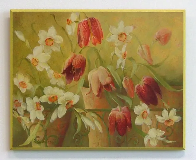 Obraz Wiosenne kwiaty w donicach na płycie 51x41 cm