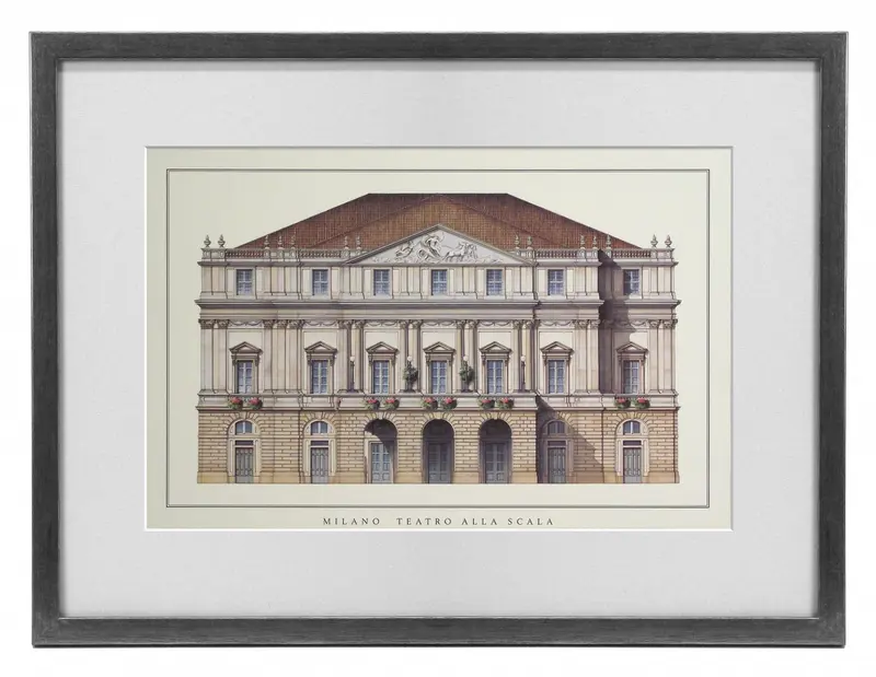 Obraz Włoska Architektura, Milano Teatro Alla Scala w ramie z passe-partout 50x37 cm