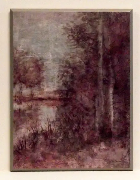 Obraz Wodny pejzaż z rozmytymi drzewami w fiolecie 31x41 cm