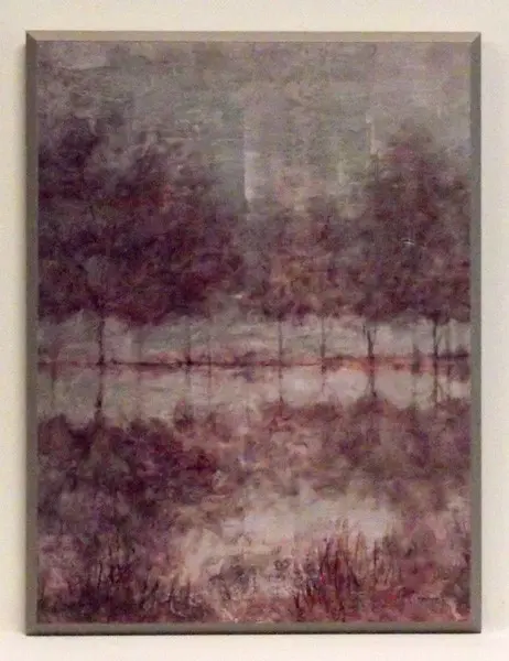 Obraz Wodny pejzaż z rozmytymi drzewami w fiolecie 31x41 cm