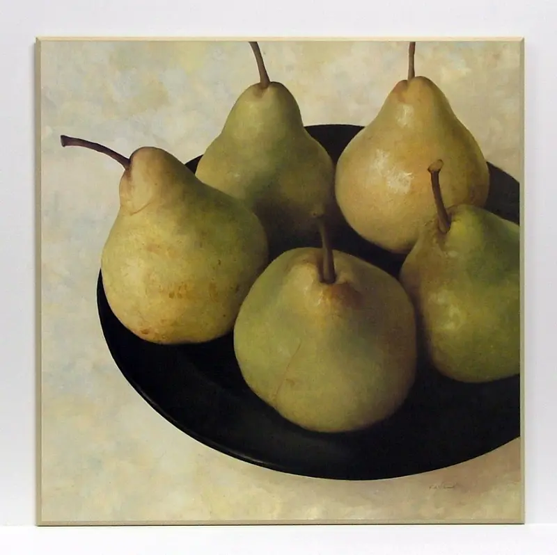 Obraz Zielone gruszki na talerzu 71x71 cm