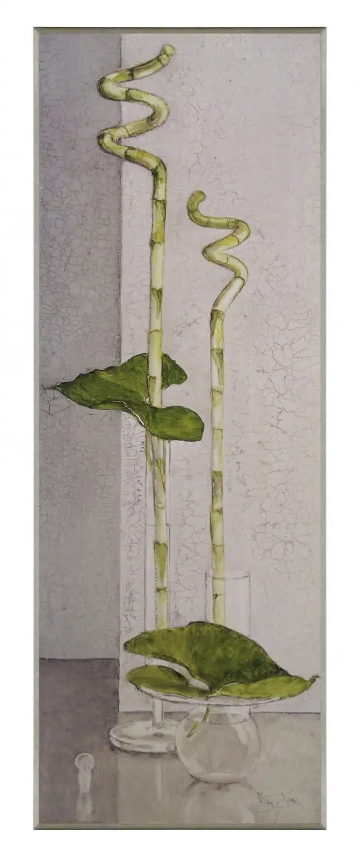 Obraz Zielone łodygi bambusa w wazonach na płycie 26x71 cm