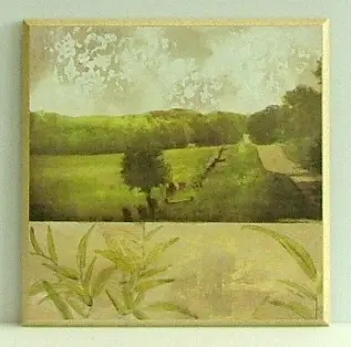 Obraz Zielony pejzaż z ornamentami 31x31 cm