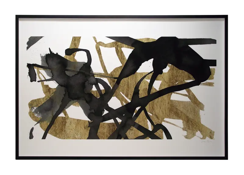 Obraz Złoto-czarna abstrakcja w ramie 141x82 cm