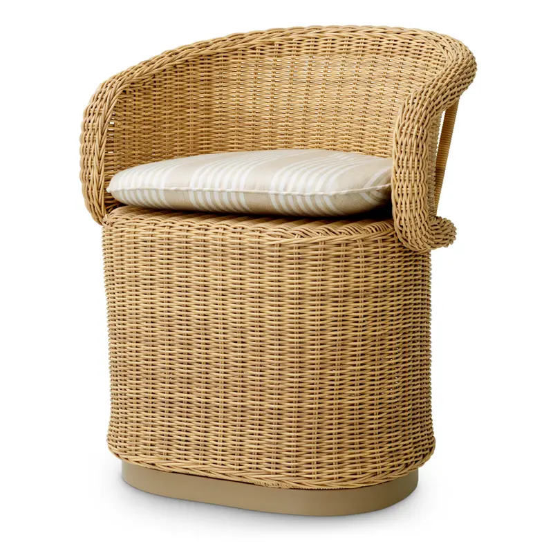 Ogrodowe krzesło stołowe San Remo, sztuczny rattan, tkanina Saville, beż