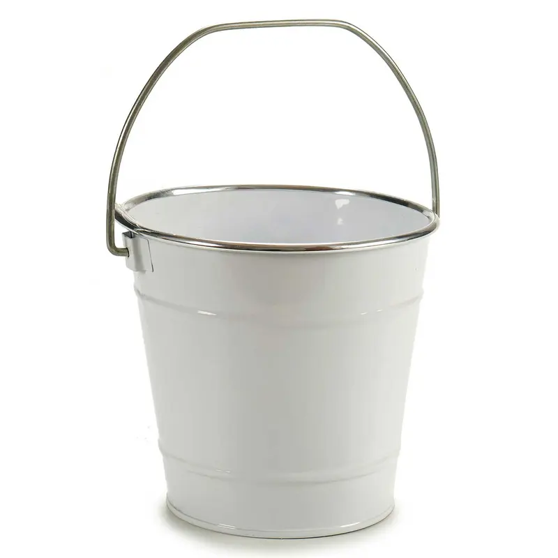 Osłonka na doniczkę typu wiaderko, cynkowa, biała, Ø 16 cm