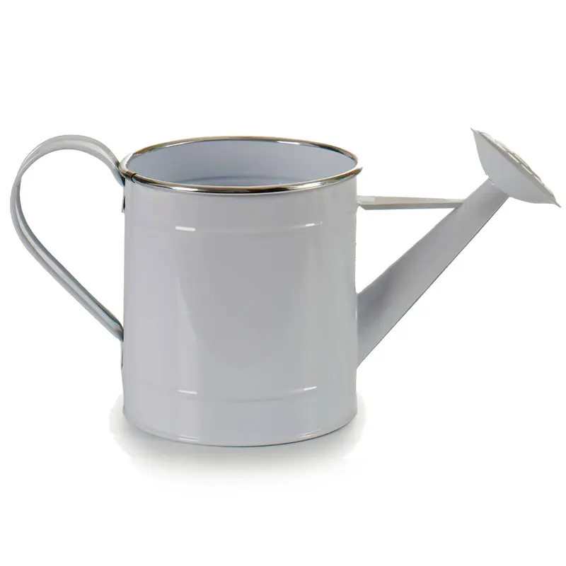 Osłonka na doniczkę w formie konewki, metalowa, biała, wys. 18 cm