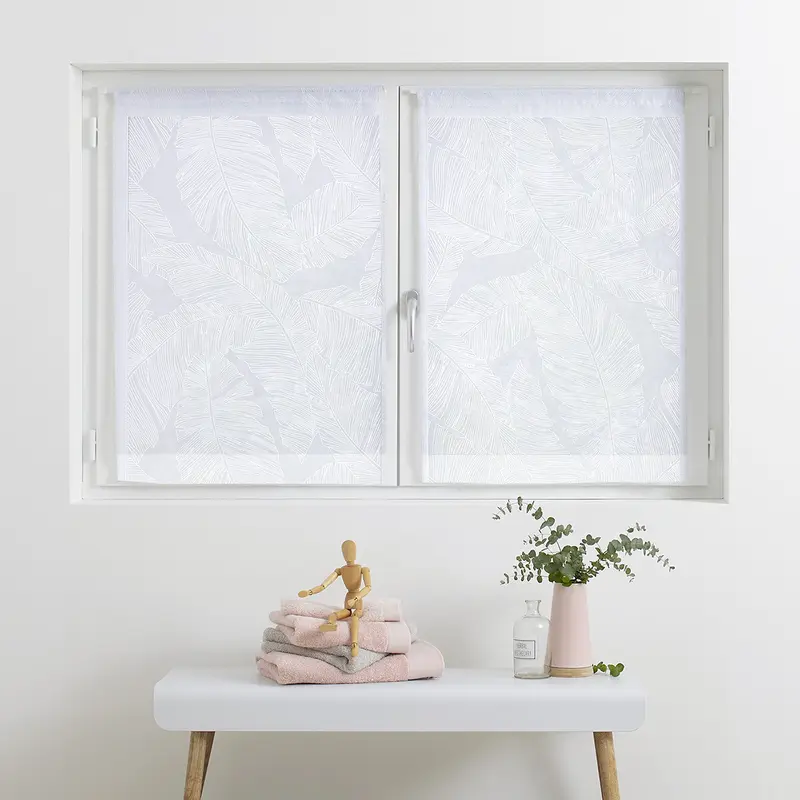 OUTLET Firanki kuchenne krótkie Leaf, wzór liści, 2 sztuki, 60 x 90 cm