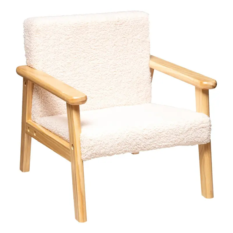 OUTLET Fotel dla dziecka z obiciem typu miś i stelażem z drewna sosnowego, wys. siedziska 28 cm