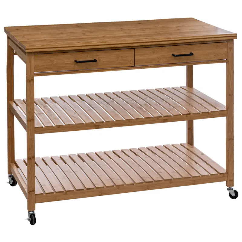 OUTLET Wyspa kuchenna na kółkach, bambus, 108 x 60 x 90 cm