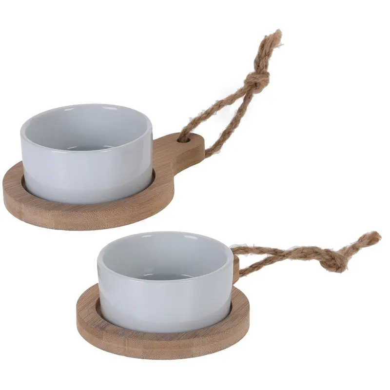 OUTLET Zestaw do przekąsek, dressingów i przystawek - 2 okrągłe porcelanowe miseczki na tackach