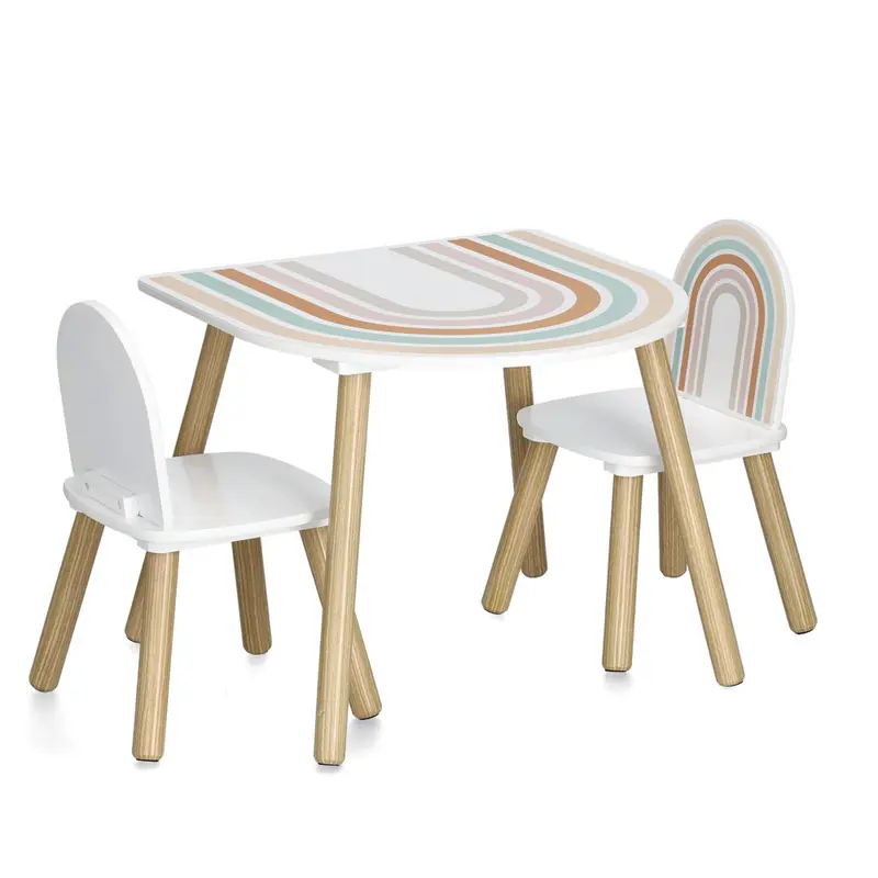 OUTLET Zestaw mebli dla dzieci RAINBOW z MDF i sosny, stolik + 2 krzesła