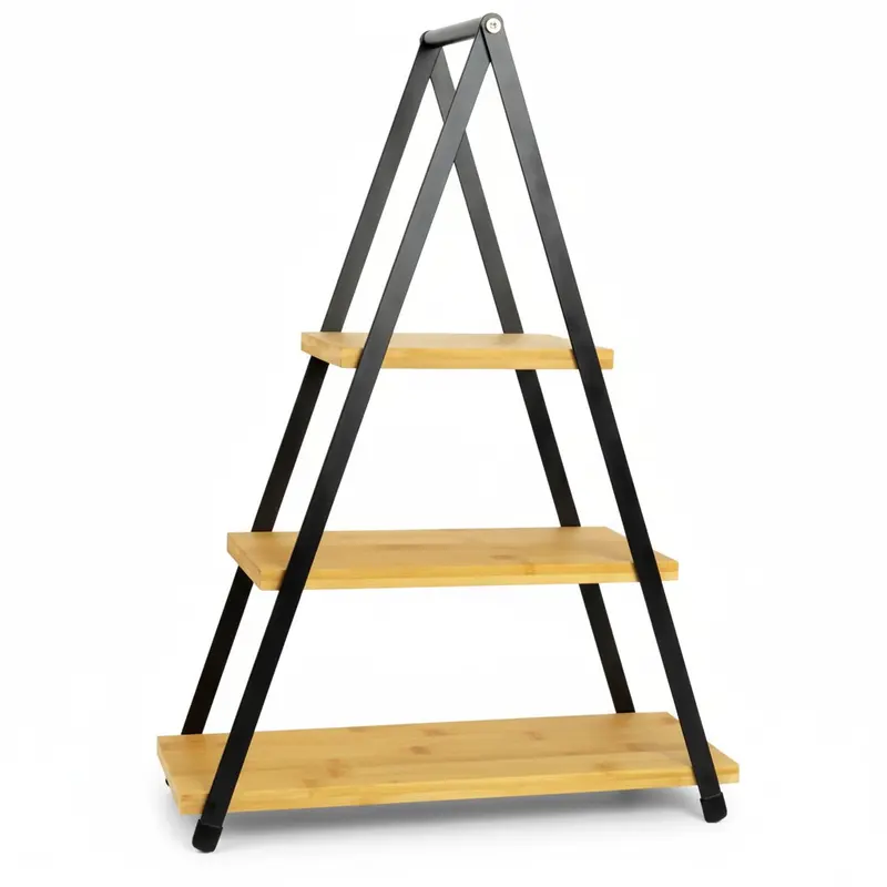 Patera trzypoziomowa z drewnianymi półkami, 53 cm
