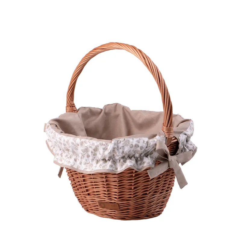 Paulus wicker bicycle basket with beige trim, leather straps and handle TheWickerStories