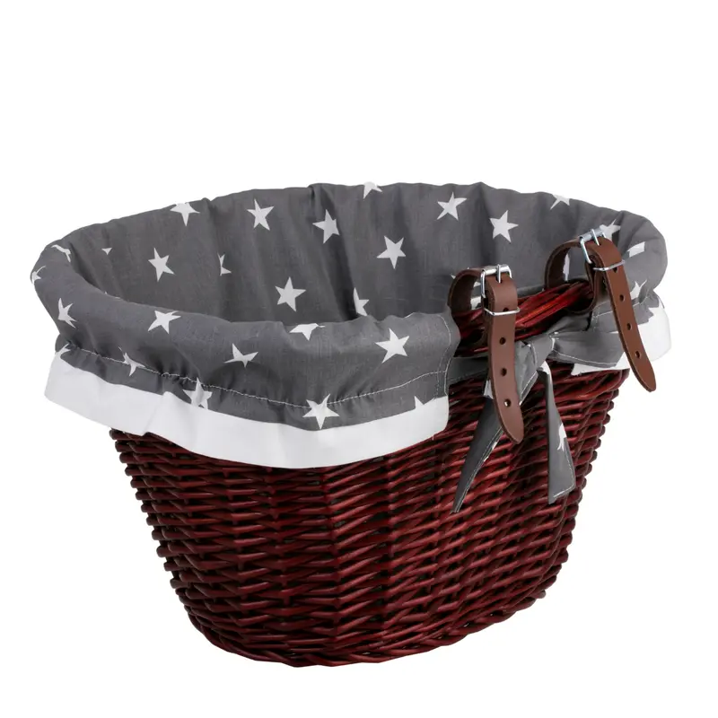 Paulus wicker bicycle basket with gray trim and straps TheWickerStories