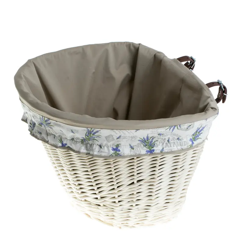 Paulus wicker bike basket with beige trim and straps TheWickerStories