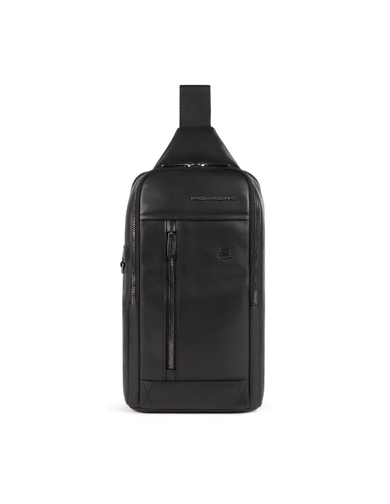 Piquadro, Monospalla, Leather, Leather Backpack, Black, Mono Sling, For Men, 19 x 32 x 8 cm