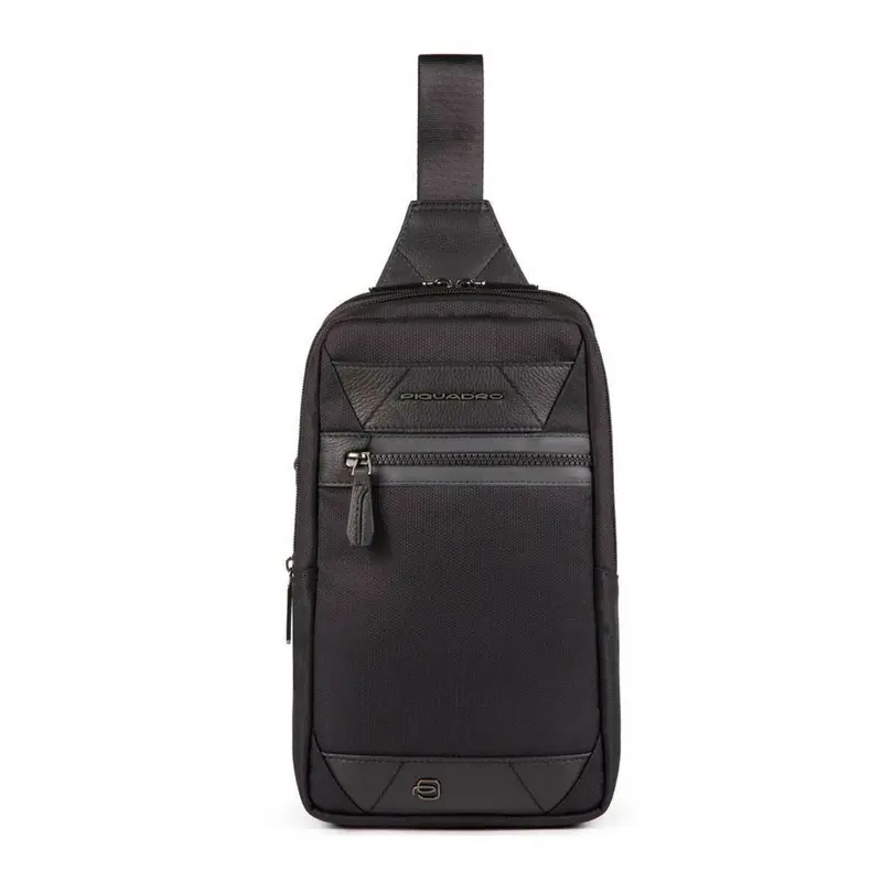 Piquadro, Trakai, Leather & Fabric, Mono Sling, Textile Crossbody Bag, Black, 42021990, 31 x 18 x 7 cm, For Men
