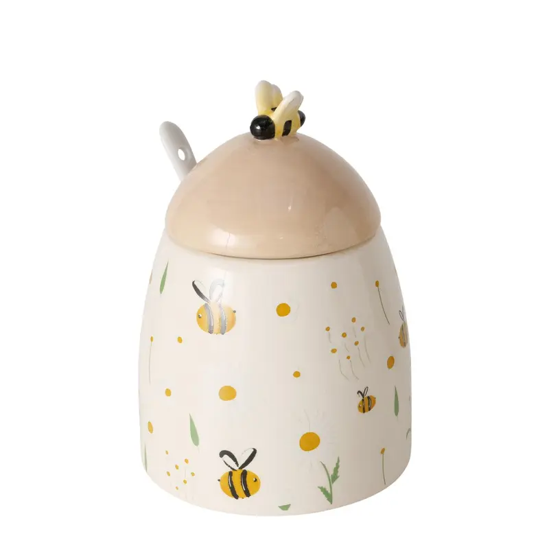 Pojemnik ceramiczny z pokrywką i łyżeczką HONEY, 445 ml