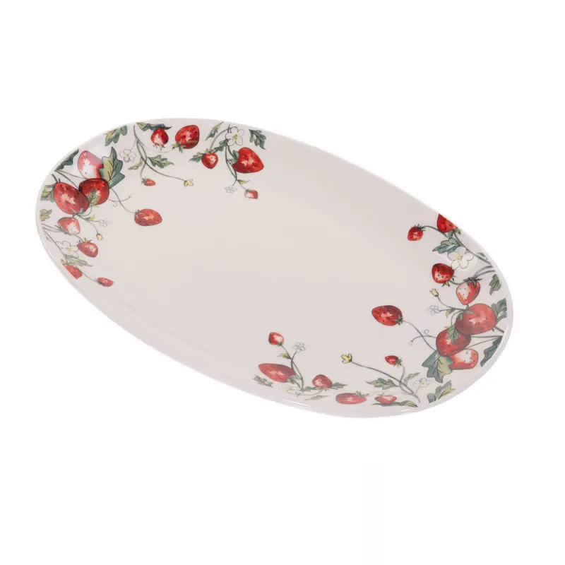 Półmisek ceramiczny EMILY, wzór w poziomki, 29 x 18 cm