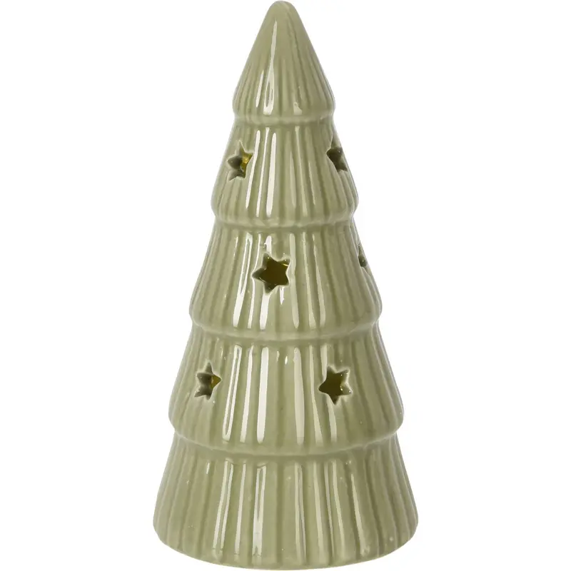Porcelanowa choinka z oświetleniem LED, gwiazdki, 14 cm