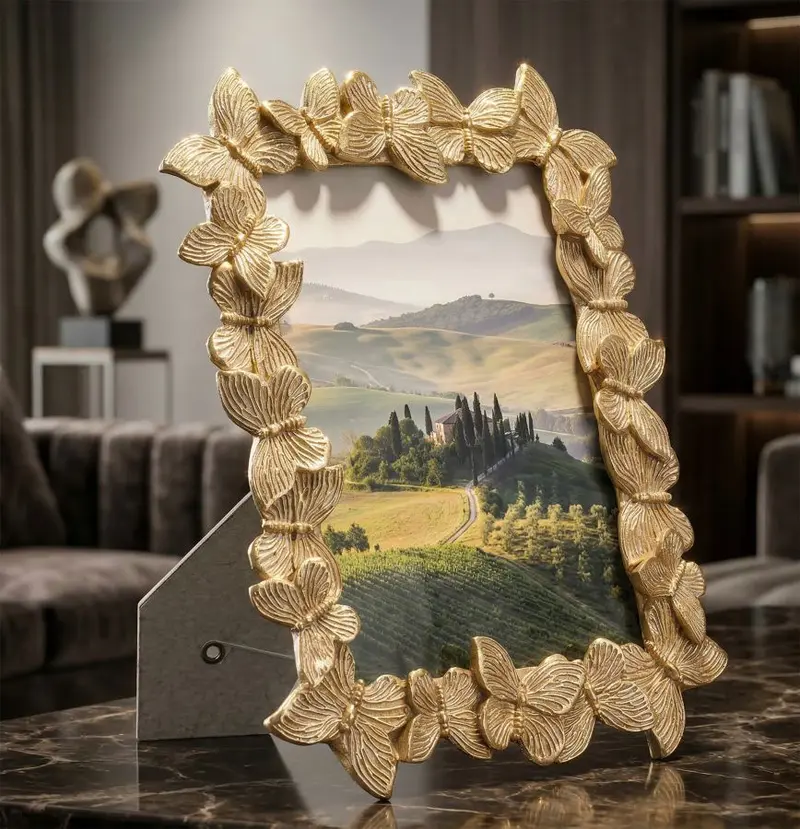 Ramka na zdjęcie FARFALLE, szklana, złota, 15x20 cm
