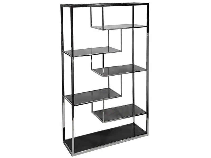 Regał Dubaj 200 cm / srebrna stal + szklane półki / EH