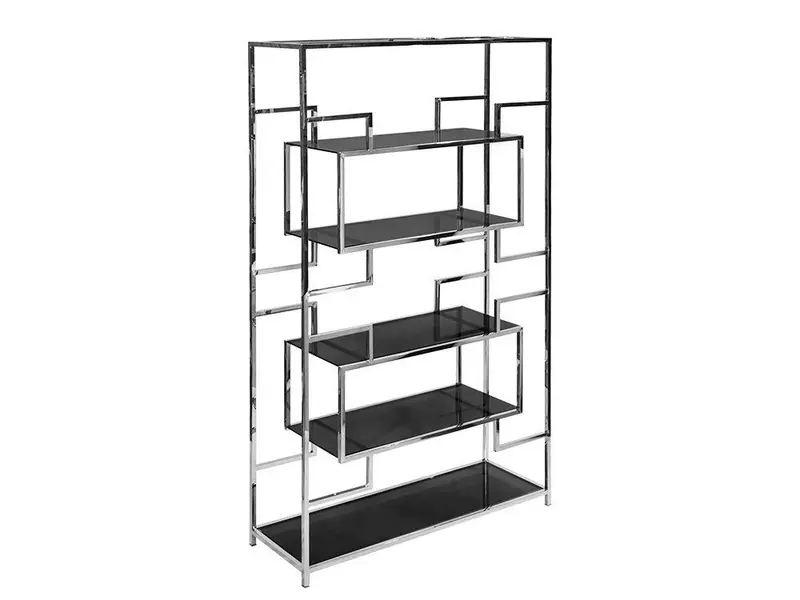 Regał Dubaj 202 cm / srebrna stal + szklane czarne półki / EH