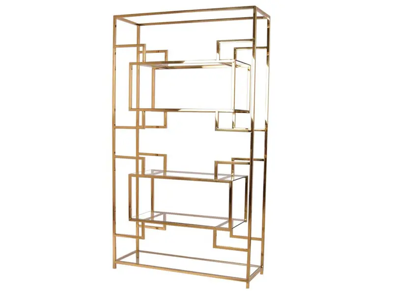 Regał Dubaj 202 cm / złota stal + szklane półki / EH