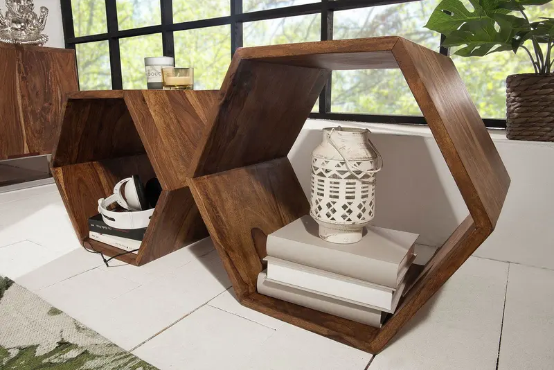 Regal / stolik Hexagon komplet 2 sztuk Sheesham/ 38917 / INVICTA INTERIOR
