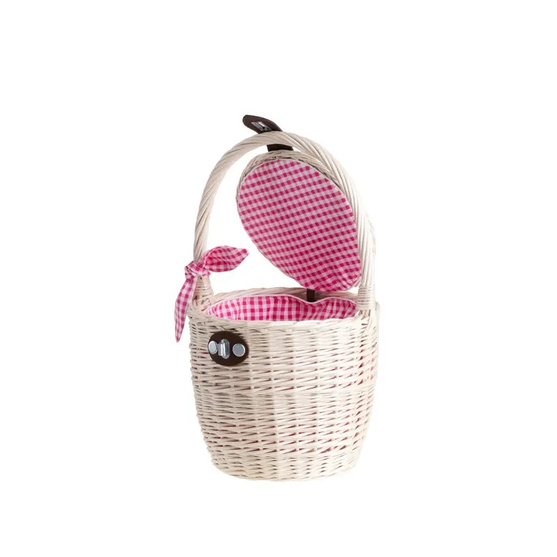 Rivora wicker beach and shopping bag with blue trim, featuring a lid and handle TheWickerStories