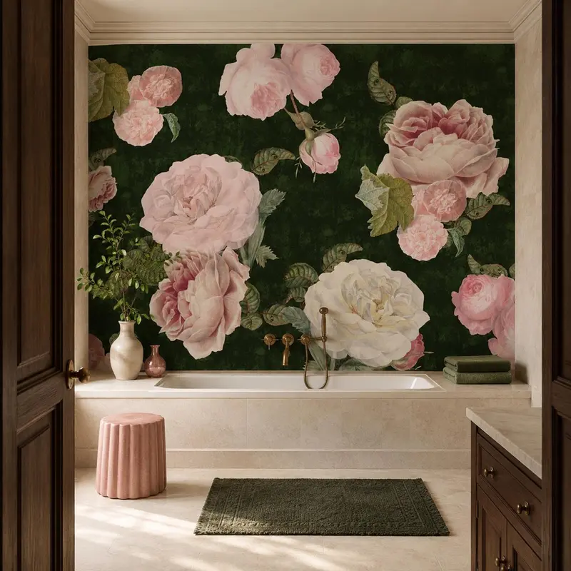 Roses Dark Green – Tapeta na wymiar Aqua Zone