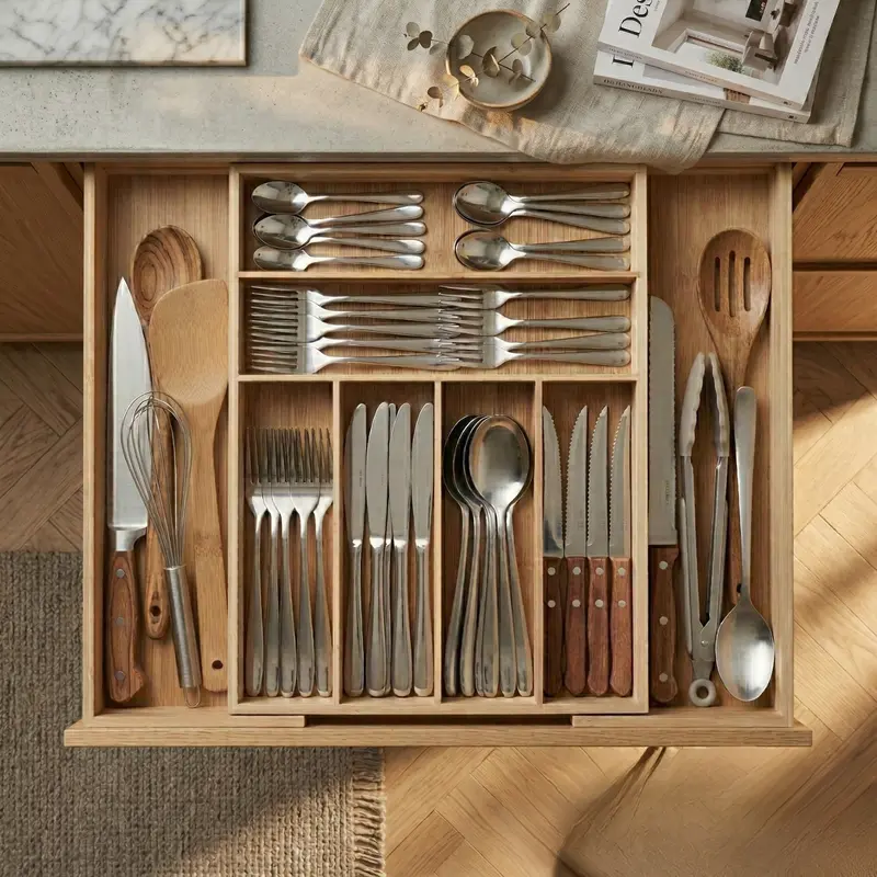 Rozkładany organizer na sztućce VARIO, 53 x 33-43 cm, bambus