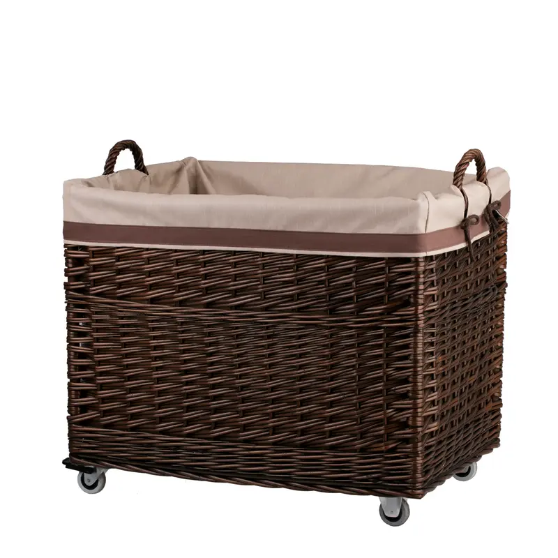 Salux wicker display basket for shop with brown trim TheWickerStories