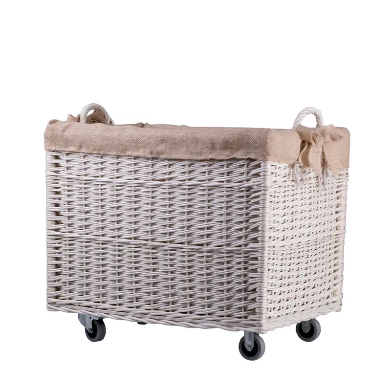 Salux wicker firewood basket with jute trim, handles and wheels TheWickerStories