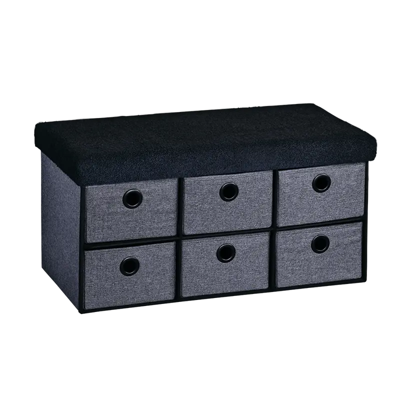 Siedzisko do przedpokoju z imitacji lnu, 6 szuflad