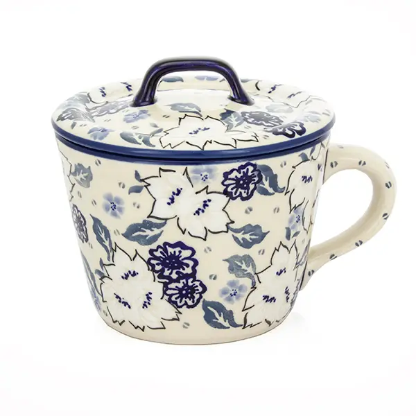 Smalcówka mała ceramiczna JZ46 w kobaltowe kwiatki
