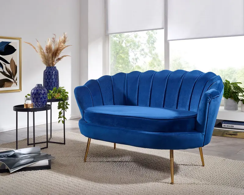 Sofa 2-osobowa velvet niebieska 130 cm Wohnling / WL6.427 /