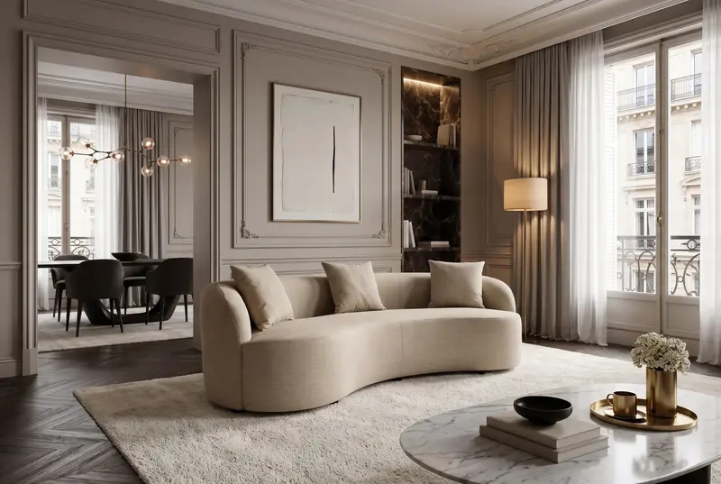 Sofa ATELIER 3 OSOBOWA BEŻOWY AKSAMIT 230 CM / 48358 / INVICTA INTERIOR