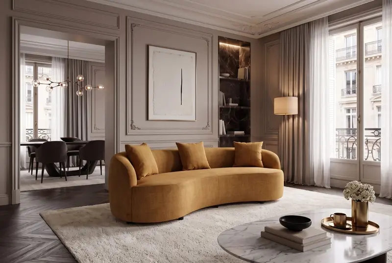 Sofa ATELIER 3 OSOBOWA ŻÓŁTY AKSAMIT 230 CM / 49131 / INVICTA INTERIOR