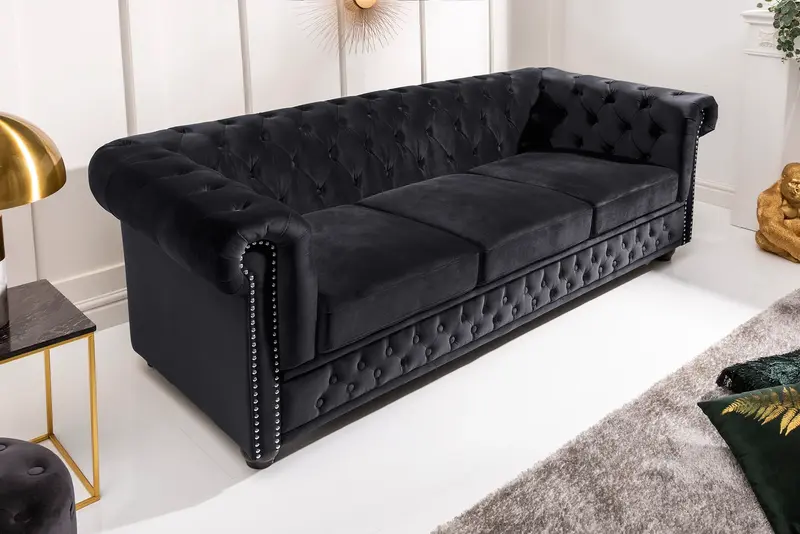 SOFA CHESTERFIELD 3 OSOBOWA AKSAMIT CZARNA / 47033 / INVICTA INTERIOR