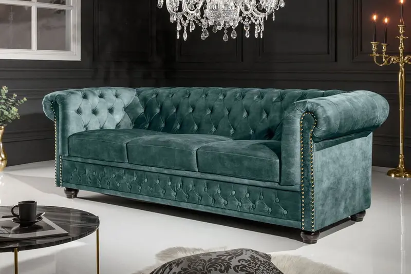 SOFA CHESTERFIELD 3 OSOBOWA AKSAMIT NIEBIESKI / 43091 / INVICTA INTERIOR