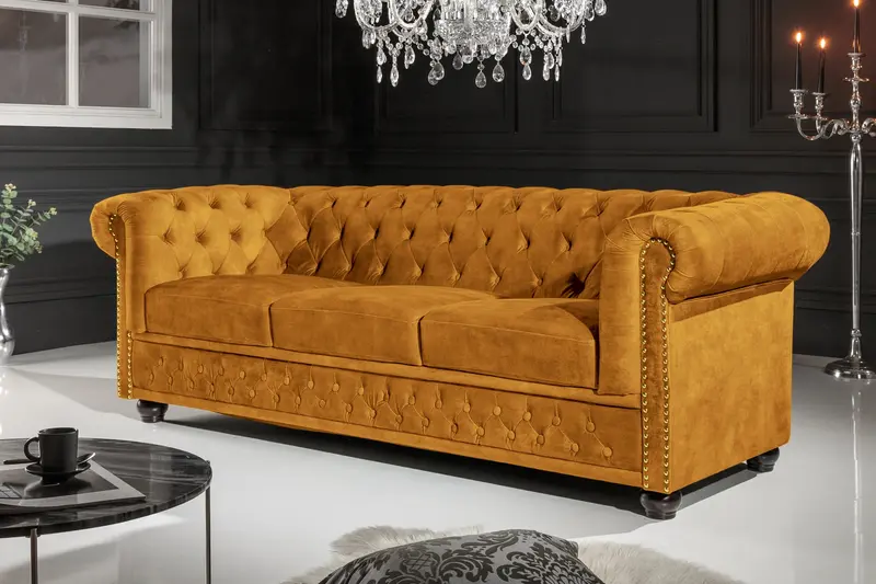 SOFA CHESTERFIELD 3 OSOBOWA AKSAMIT ŻÓŁTA / 47032 / INVICTA INTERIOR