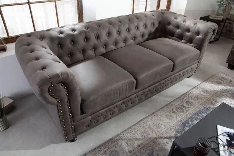 Sofa Chesterfield 3 osobowa szara / 40517 / INVICTA INTERIOR