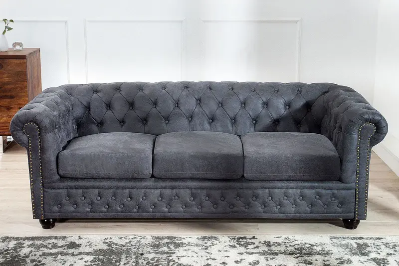 Sofa Chesterfield 3 szary antyk / 37391 / INVICTA INTERIOR